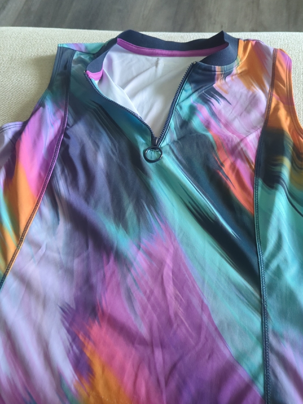 Slazenger Multicolor Tie-Dye Short Sleeve Athletic Top with Zipper